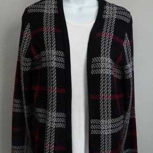 Women’s Croft & Barrow PETITE MEDIUM Essential Open Front Cardigan Black Plaid